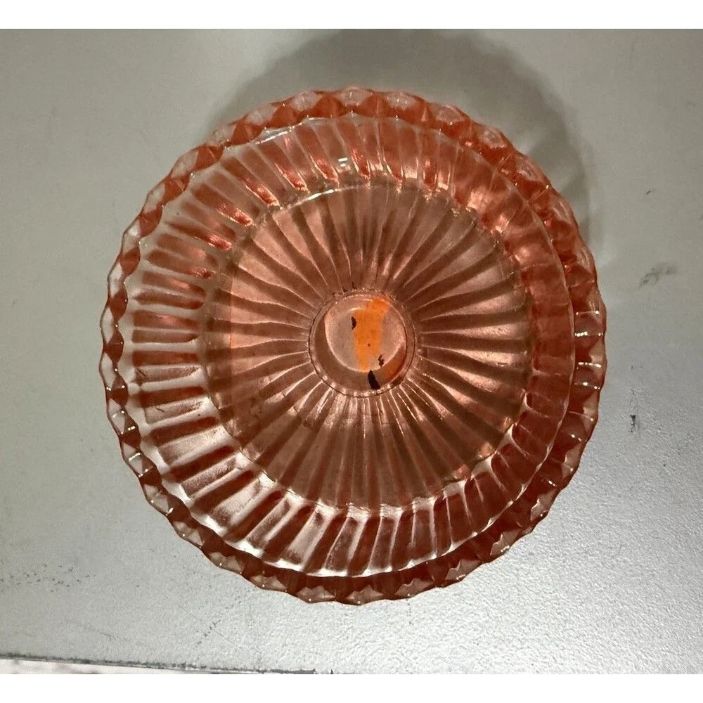 Vintage Jeanette Amberina Glass Powder Dish w/Swan Lipstick Holder Lid